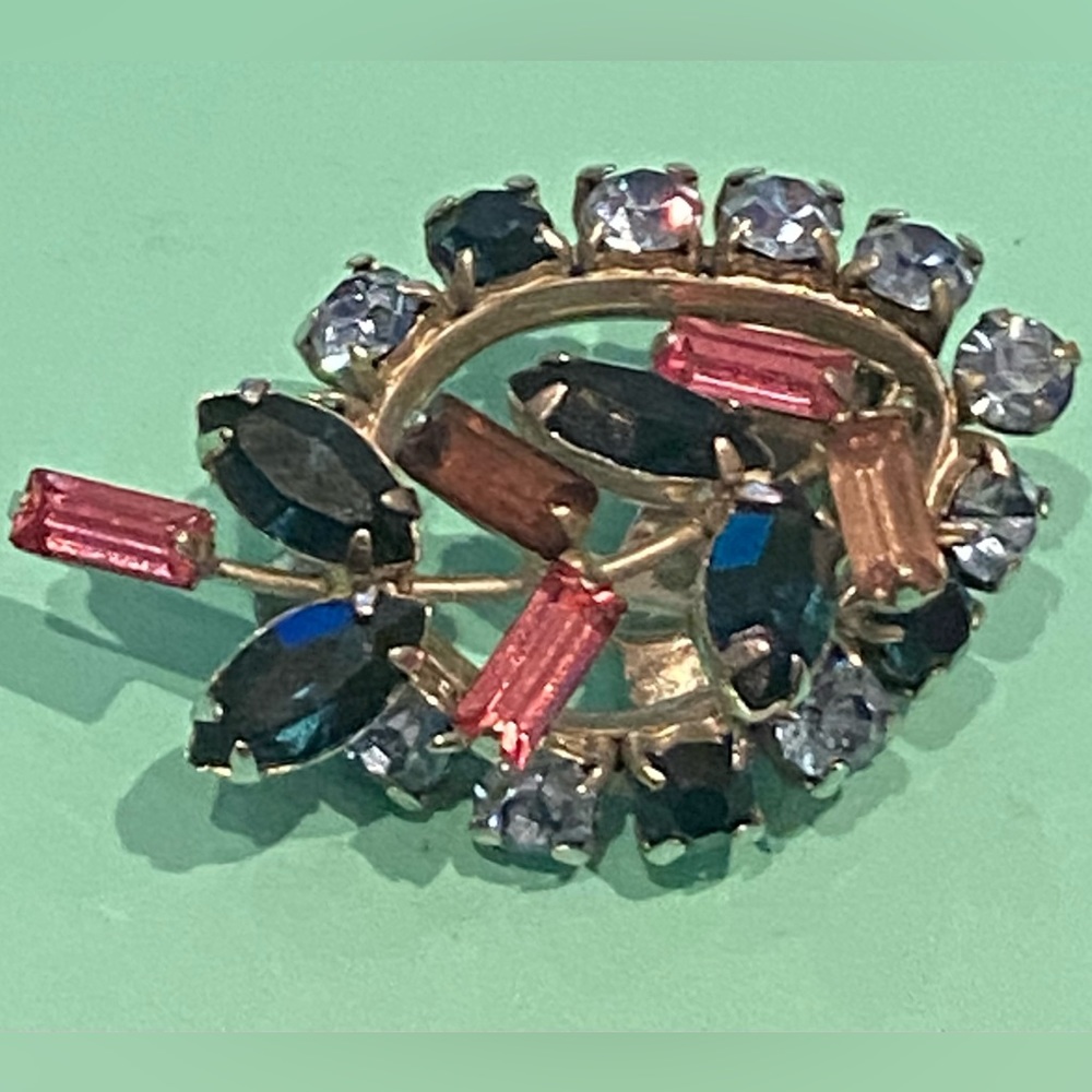 Pink and blue cut glass clip-on Marvella earrings